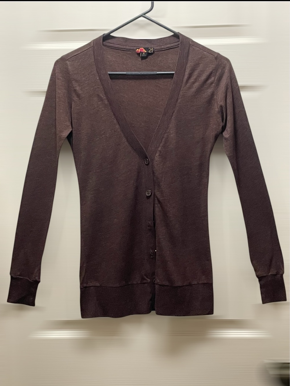 Forever 21 Brown Lightweight V-Neck Button-Down Cardigan